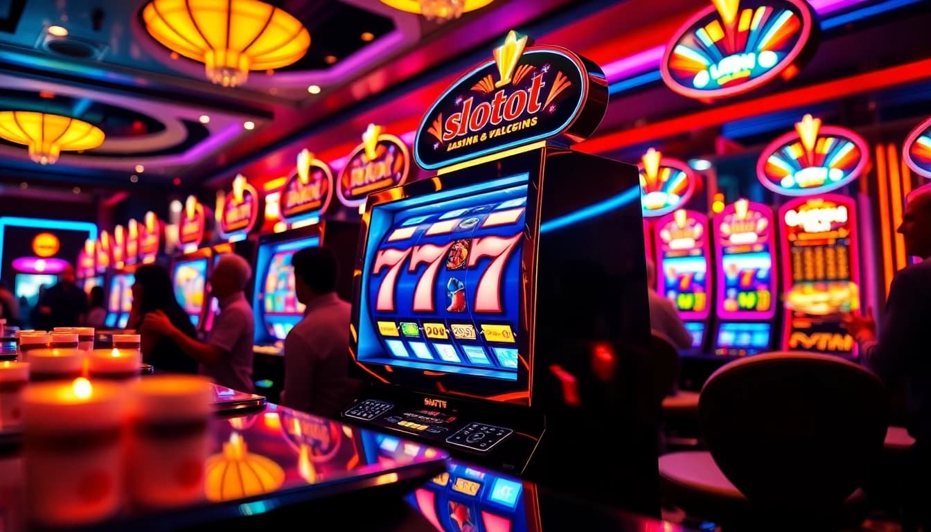Experience the thrill of victory at slot777 with a vibrant casino atmosphere full of colorful slot machines.