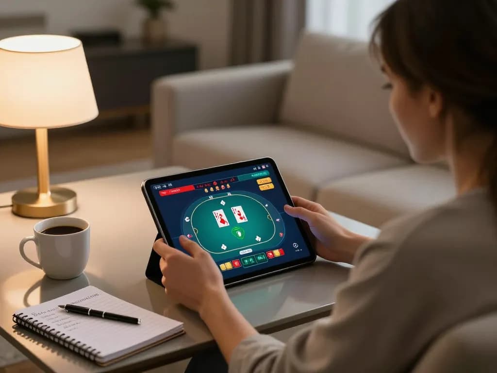 Engaging in strategic online poker gameplay focused on 789P betting options with tablet device
