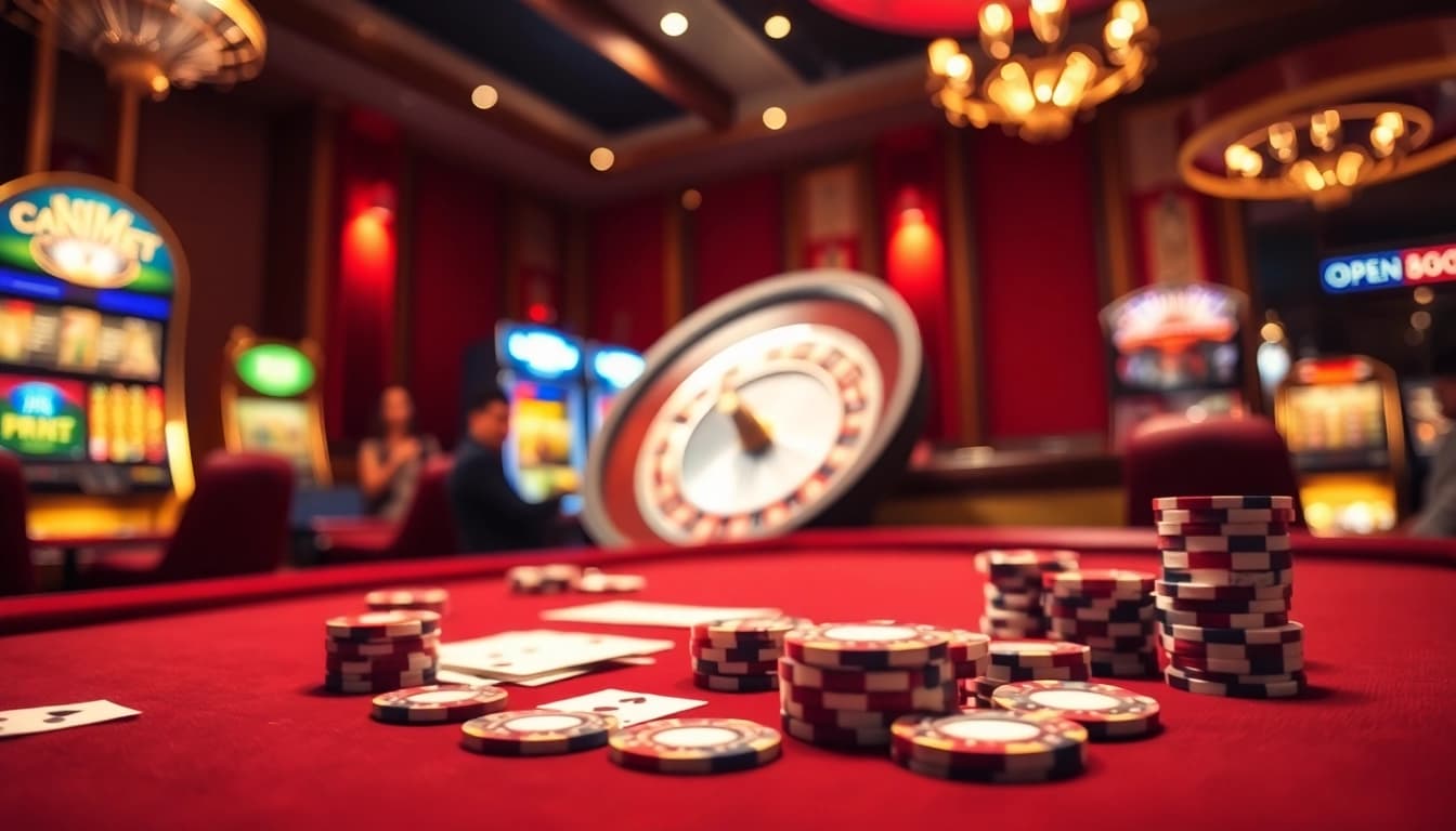 Players enjoying a thrilling casino experience at open88.com with vibrant games and luxurious decor.