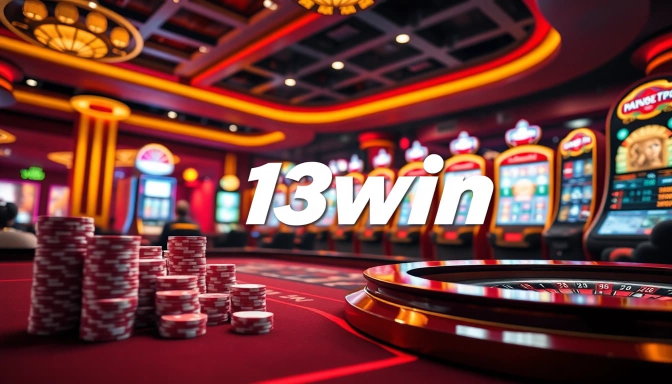 13win online gambling experience featuring vibrant gaming tables and slot machines.