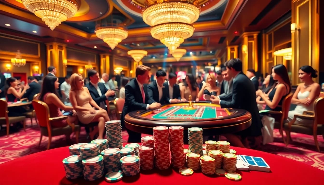 Engaged players strategizing at a vibrant poker table, showcasing keonhacai gaming excitement.