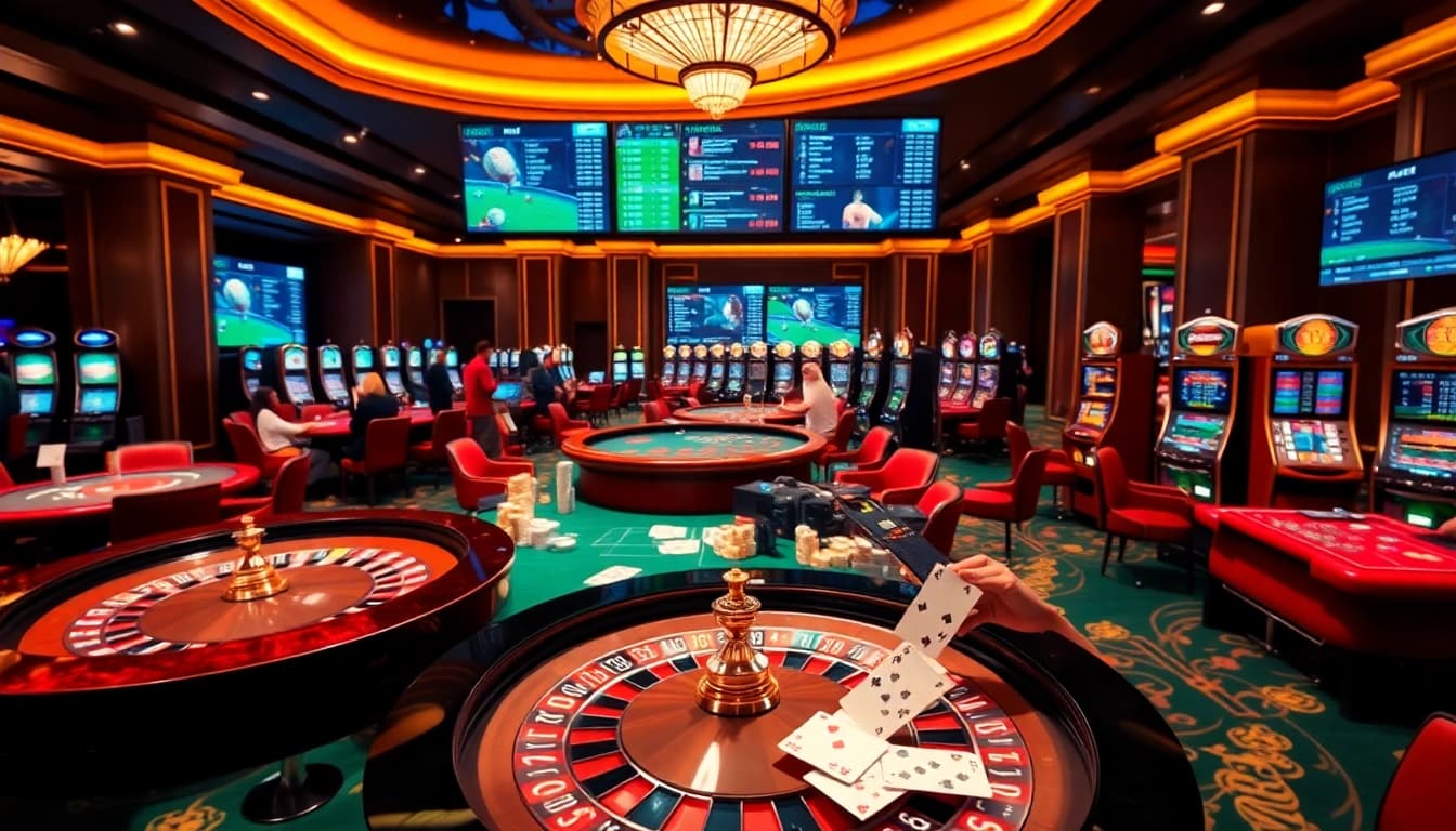 Exciting gameplay at a qh88 casino, featuring vibrant tables and engaged players.