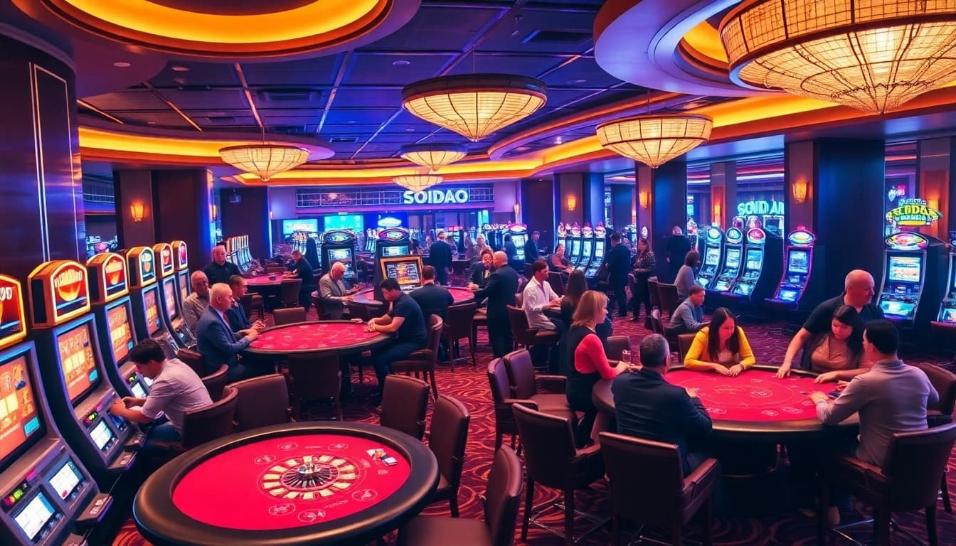 Players enjoying their games at SODO CASINO with vibrant tables and slot machines.