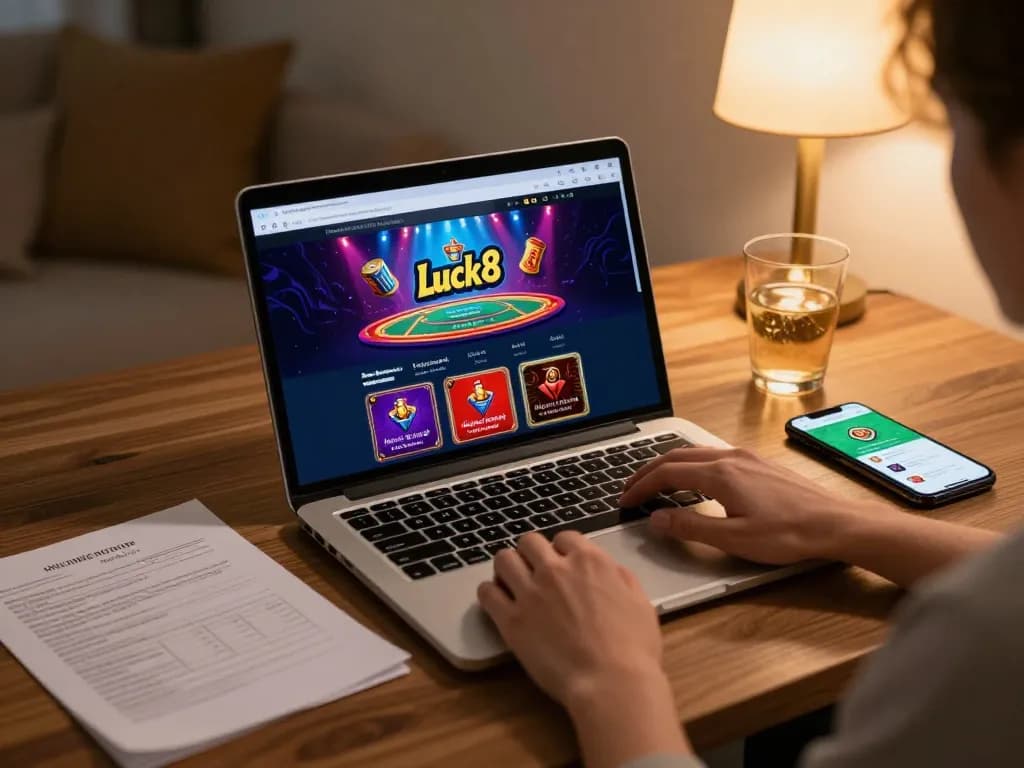Engaging in Luck8 đăng nhập from a cozy home setup with a laptop and essential betting notes