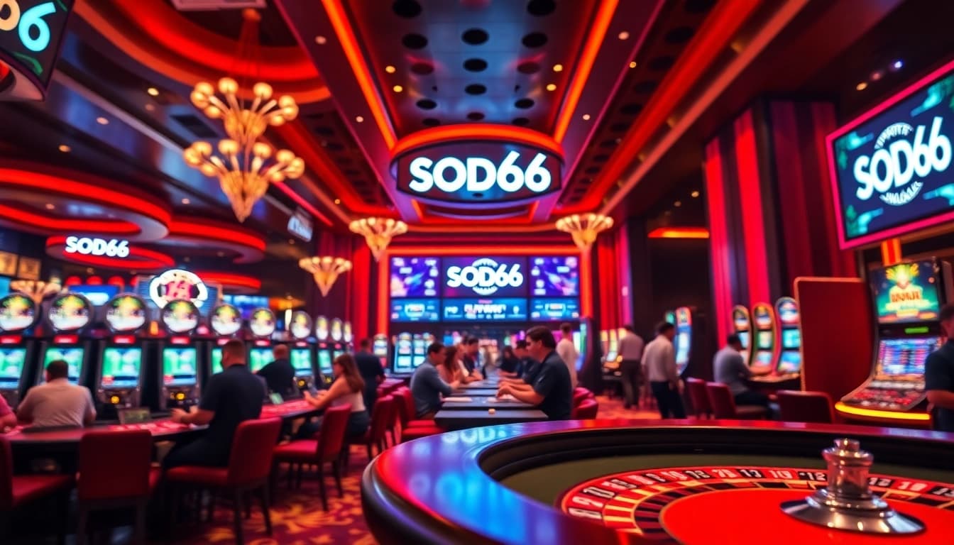 Experience SODO66 thrills at a vibrant casino table featuring players and high-stakes gaming.
