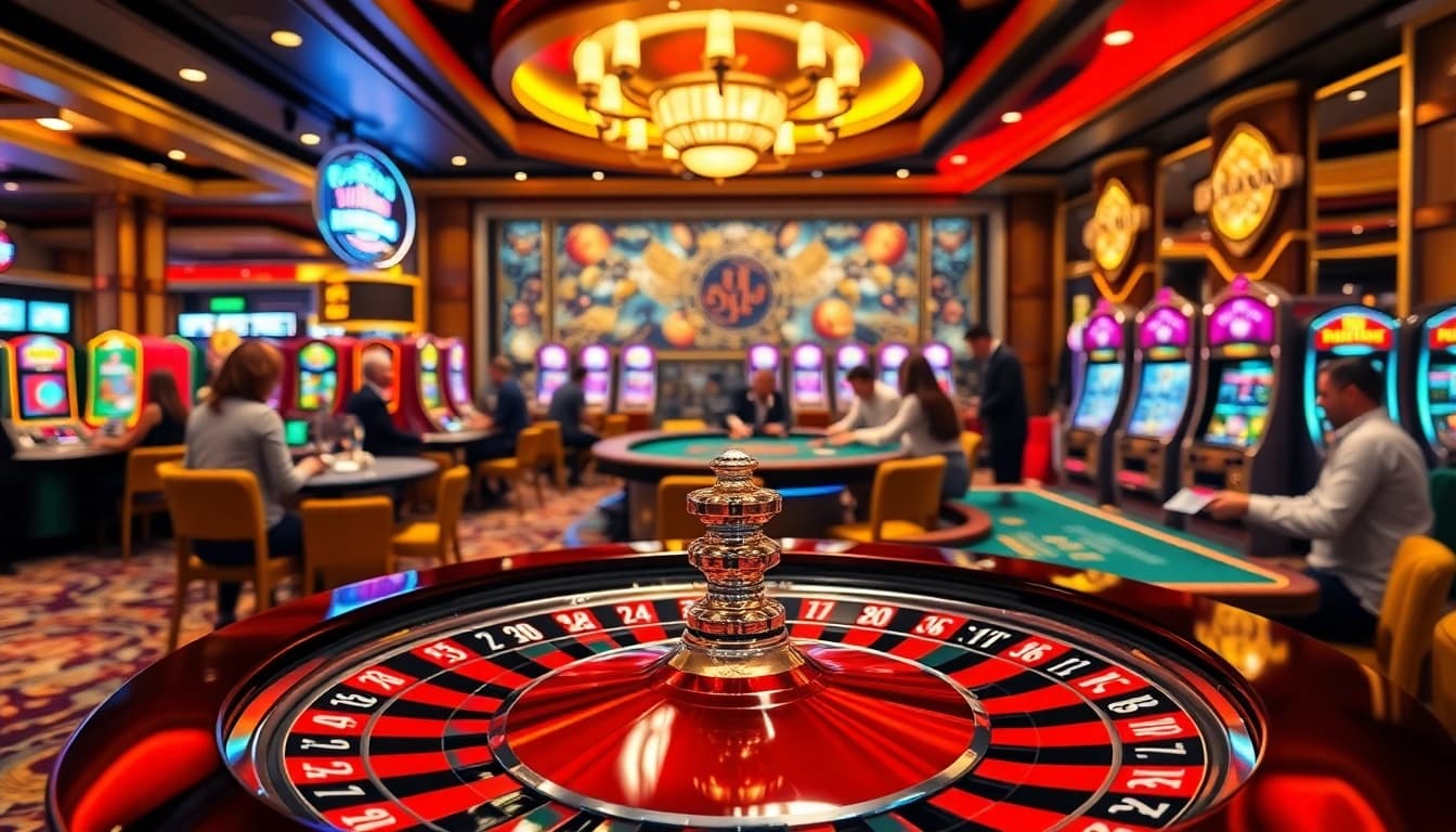 Players enjoying an exciting game at DF999 casino, showcasing vibrant roulette and poker action.