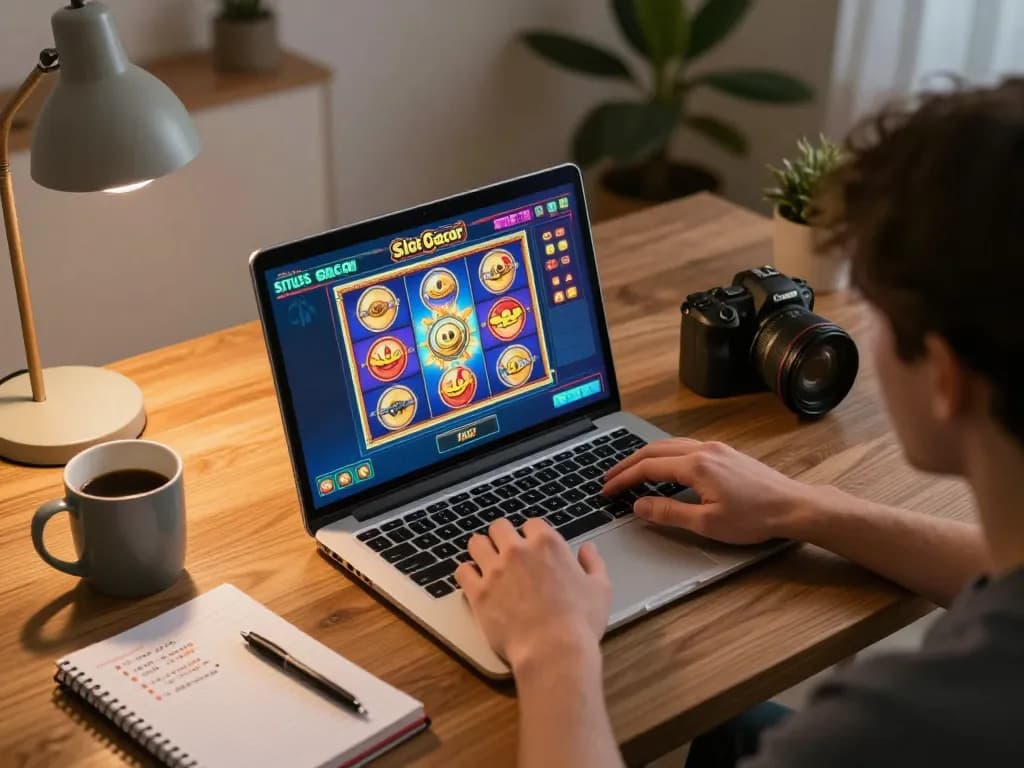 Engage with situs slot gacor in vibrant online gaming setup, enjoying an immersive gaming experience