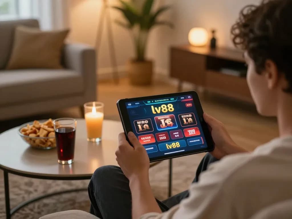 Engaging with lv88 casino app in a cozy home setting for strategic online gameplay