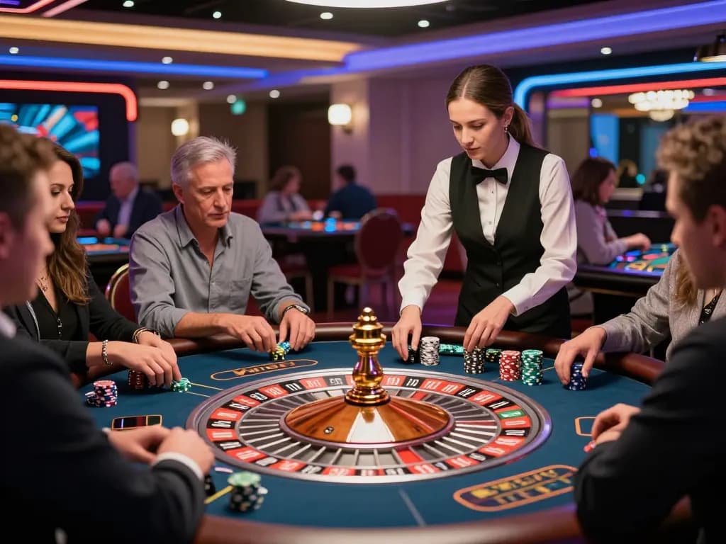 Experience high-stakes gameplay at MM99 with players gathering around a roulette table.