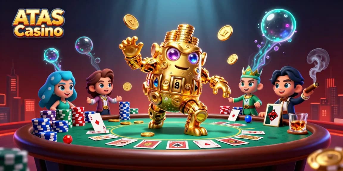 ATAS Casino showcases an ancient golden golem with dynamic casino elements, amplifying its gaming allure.