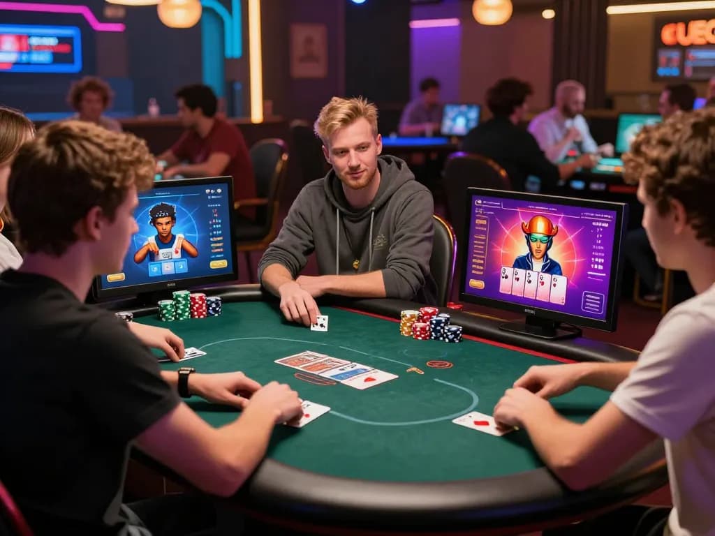 Engaging online poker gameplay at MMOO, showcasing vibrant graphics and competitive atmosphere.