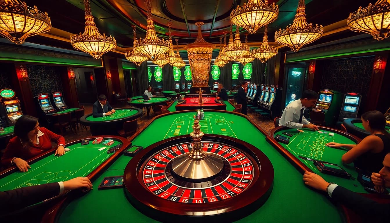 Players engaging in thrilling games at 8day's upscale casino, showcasing excitement and luxury.
