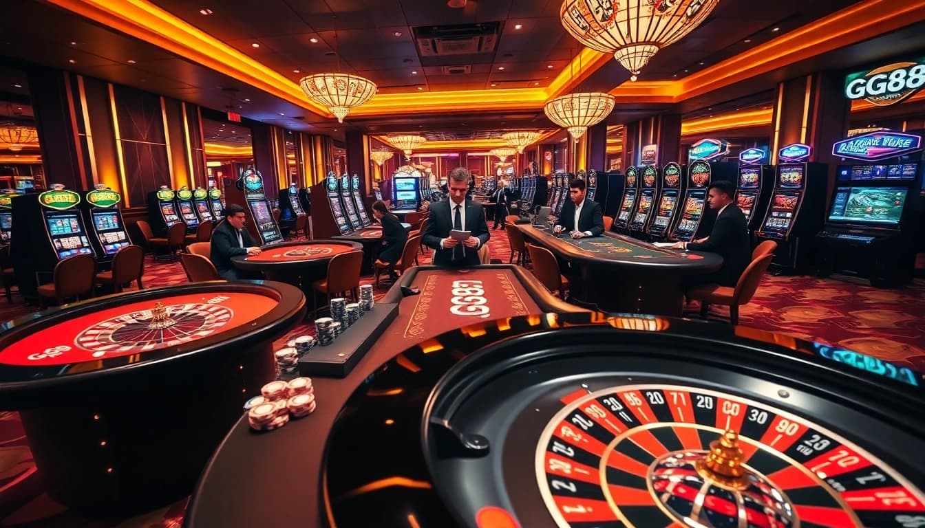 Exciting casino game action featuring GG88 branding with roulette and poker elements.
