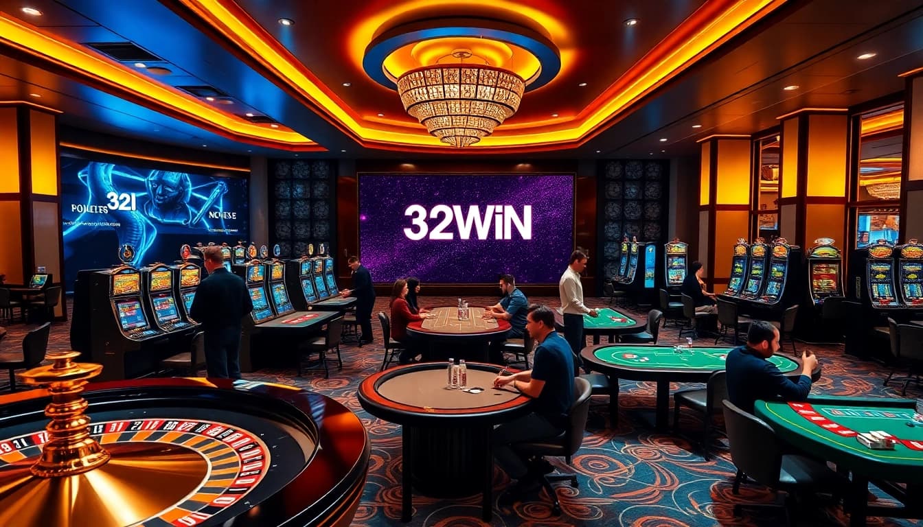 Engaged players enjoying the thrilling atmosphere of 32WIN casino with vibrant games.