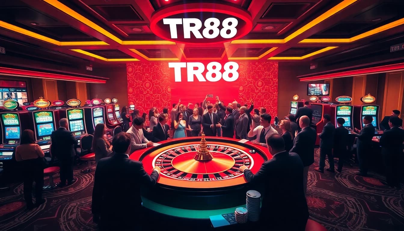 Players enjoying the vibrant TR88 casino atmosphere at a roulette table and slot machines.