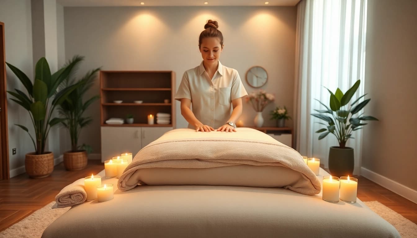 Relaxing atmosphere for 수원출장마사지 with a professional therapist and serene setup.