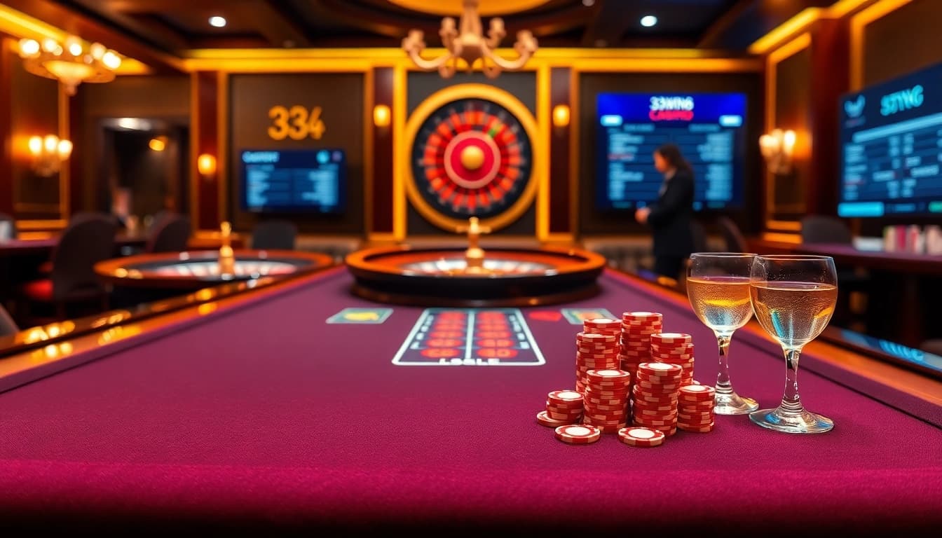 Experience thrilling poker action at 33win68 with vibrant chips and sleek casino tables.