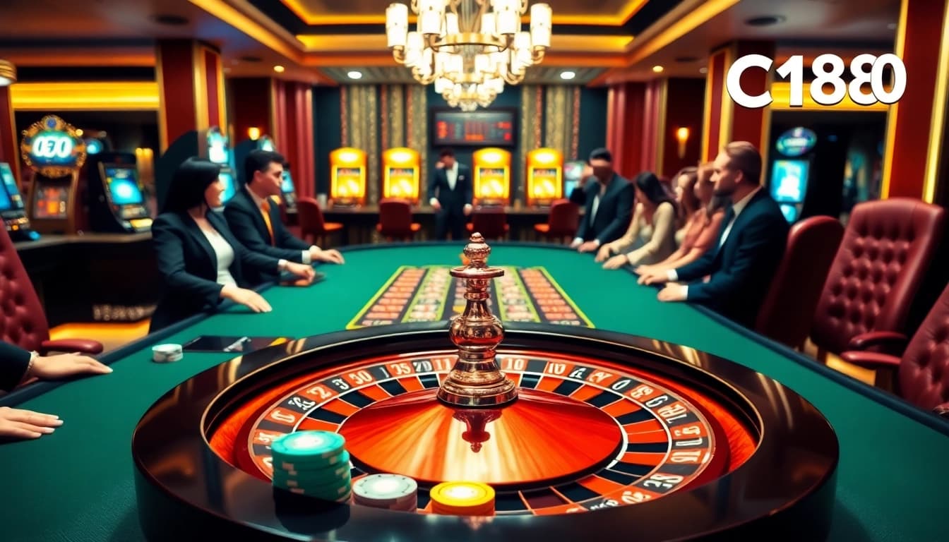 Experience the thrill of C168 at a luxurious roulette game in a vibrant casino setting.