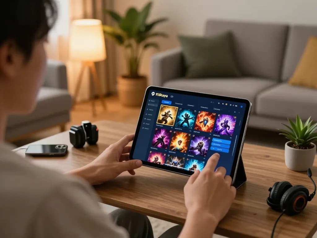 Engaging with the 918kaya platform showcasing login and registration on a tablet in a cozy living room.