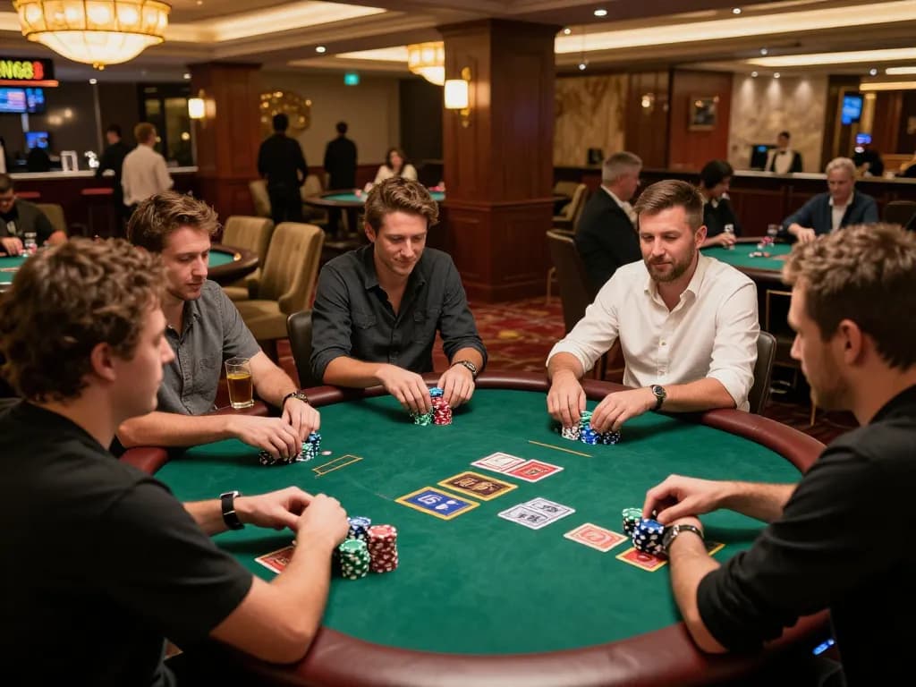 Players engage in thrilling poker gameplay at IWIN68 casino, showcasing strategic decisions and camaraderie.