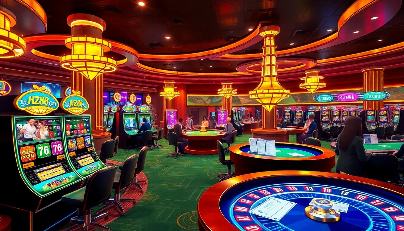 Engaged players enjoying games at HZ88 com casino, showcasing excitement and vibrant atmosphere.