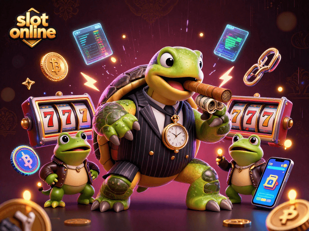 Experience immersive slot online gaming action with a vibrant scene featuring animated characters and casino elements.