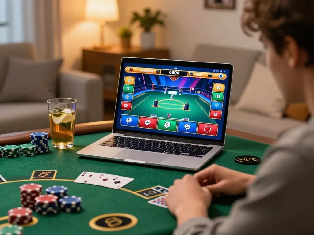 BL555 player engaging in a live dealer game at home, showcasing online gambling excitement.
