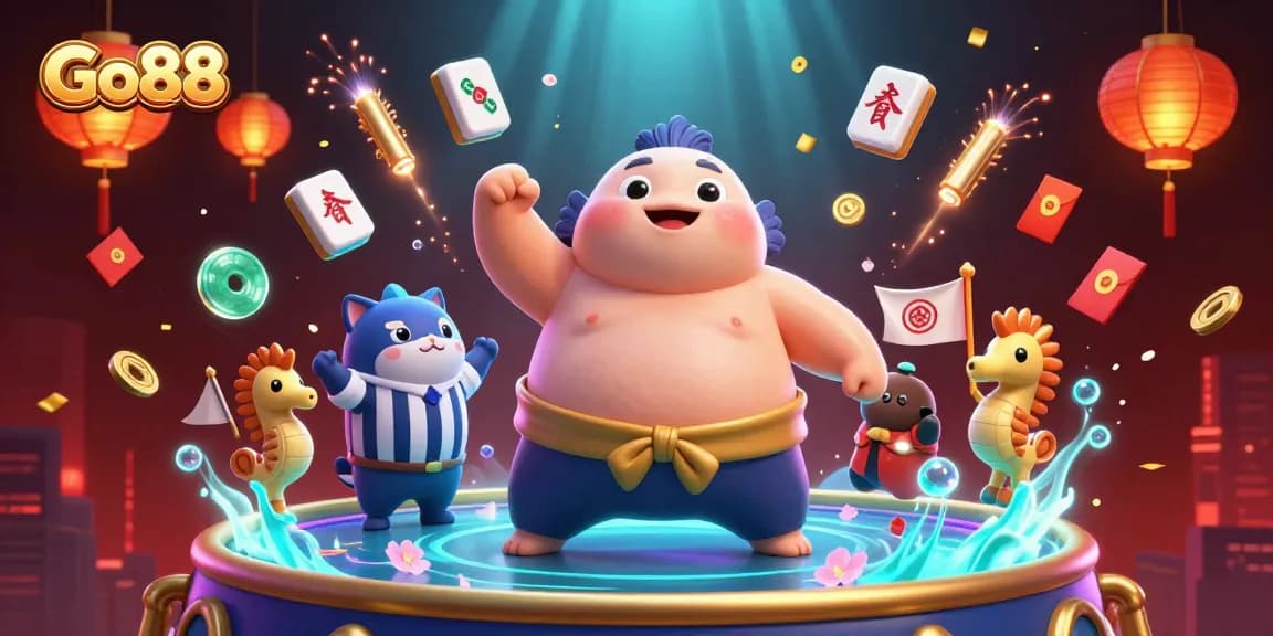 Experience Go88 in a vibrant underwater casino illustration, showcasing detailed 3D characters and dynamic game elements.