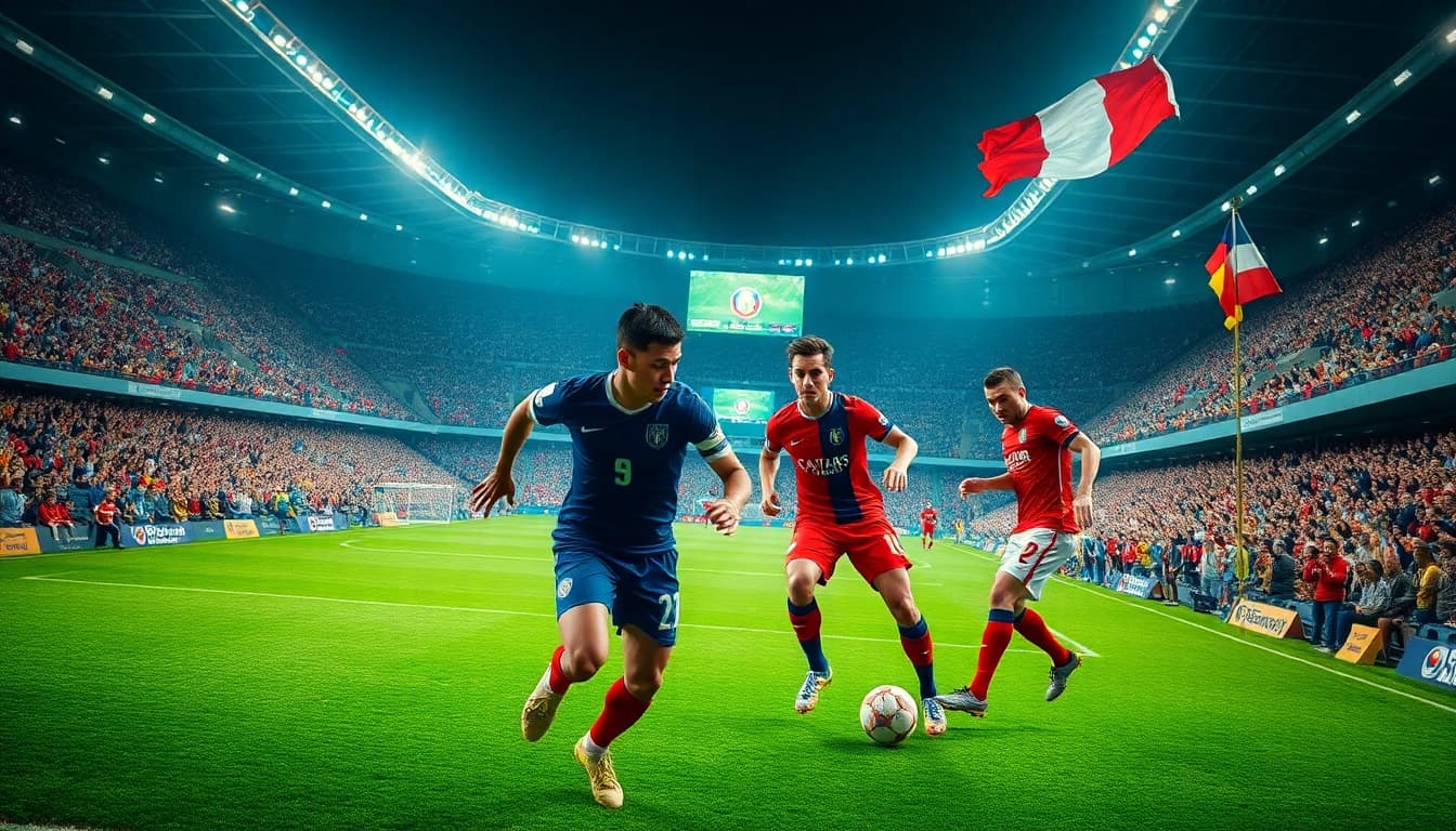 Exciting moment in the vô địch giải quốc gia pháp match with players in action, vibrant fans celebrating