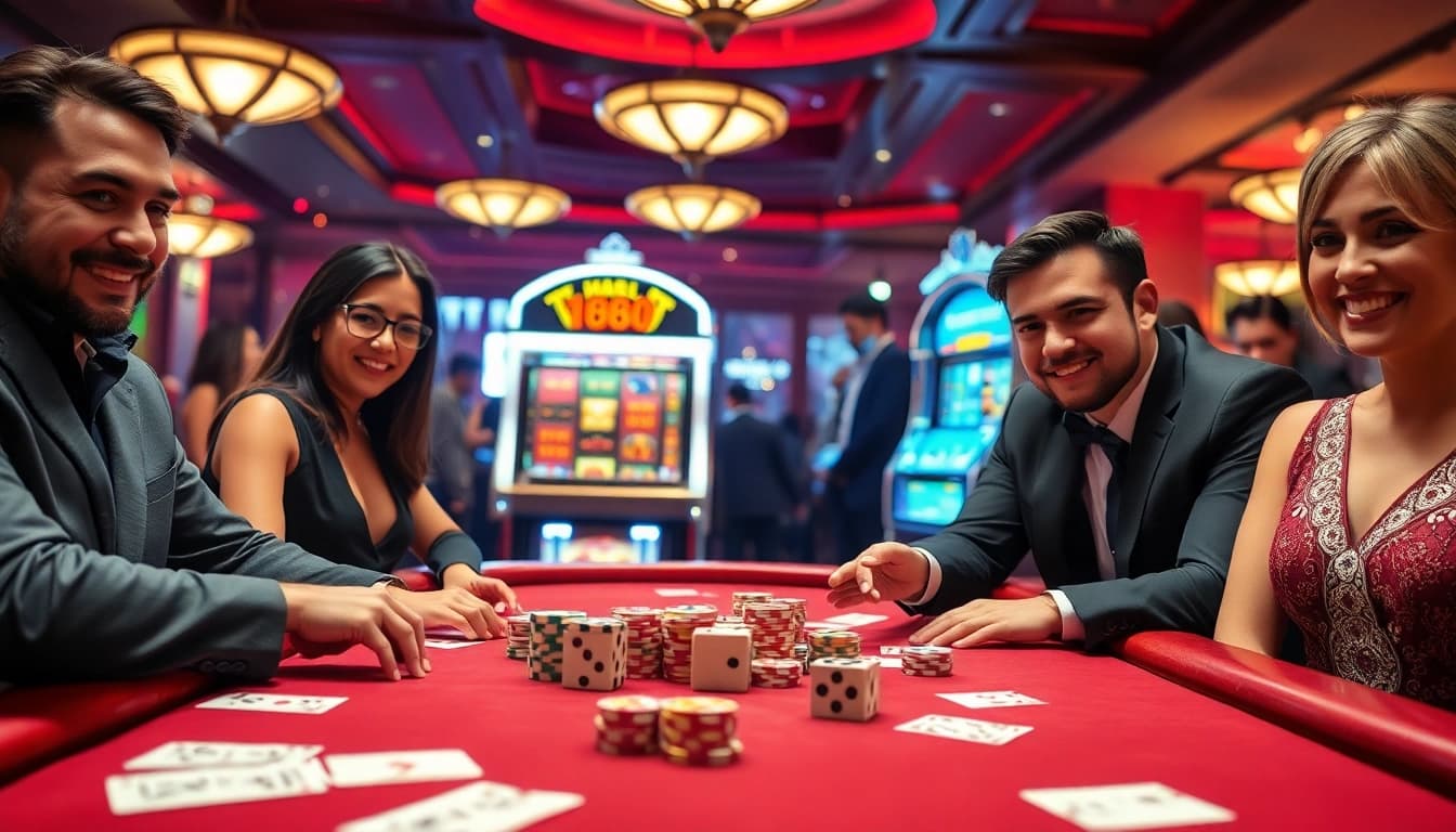 Experience the excitement of tk88 at a vibrant casino table with colorful chips and cards.