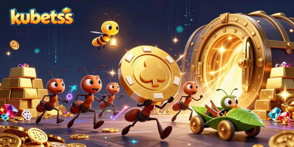 Experience thrilling heists with kubetss as ants steal a giant poker chip in a vibrant casino world.
