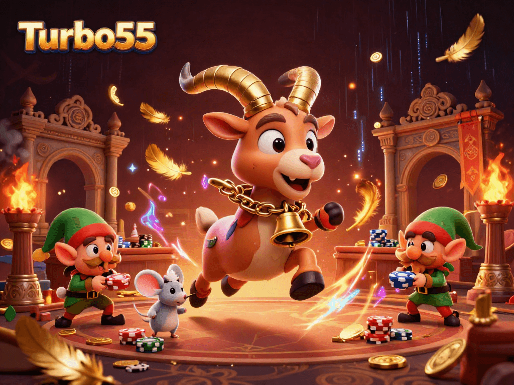 Turbo55 casino features a festive Krampus goat with mice and gremlins playing for high stakes.