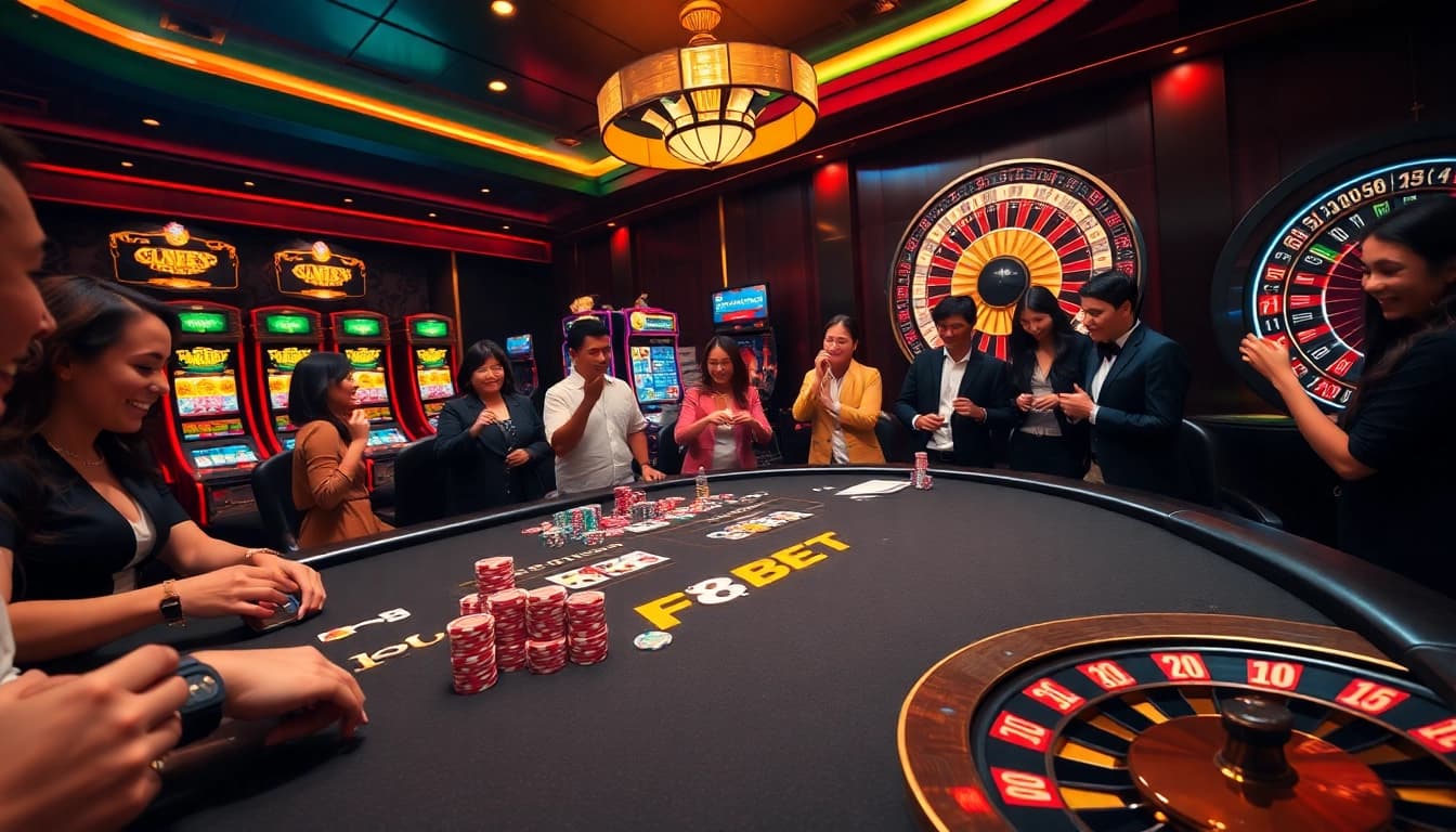 Experience the excitement of F8 BET at a luxury casino table with vibrant poker chips and cards.