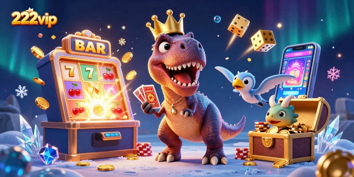 Jogue e ganhe com o 222vip em uma animação divertida de caça-níqueis e dinossauros.