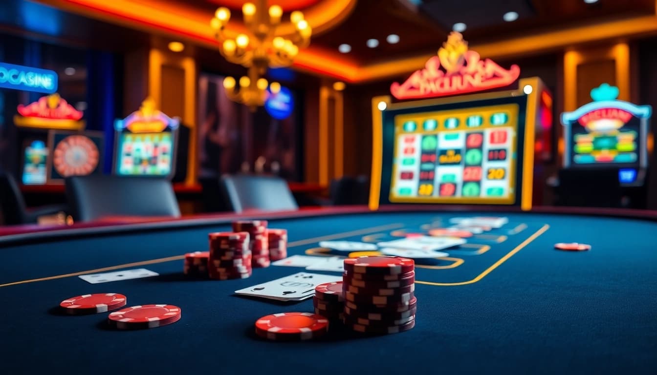 Experience the excitement of gaming at trang chủ go88 with a vibrant casino scene featuring stylish tables and rich colors.