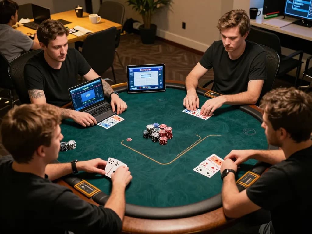 Engaging online poker scene on go88, players showing excitement and strategy from home setup