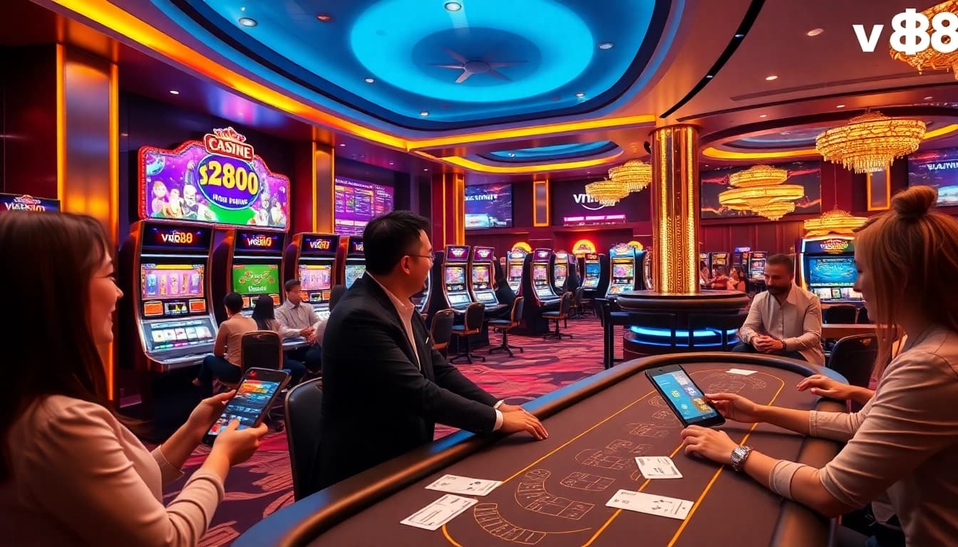 Experience the excitement of online gambling with vn88 as players engage at modern tables and slot machines.