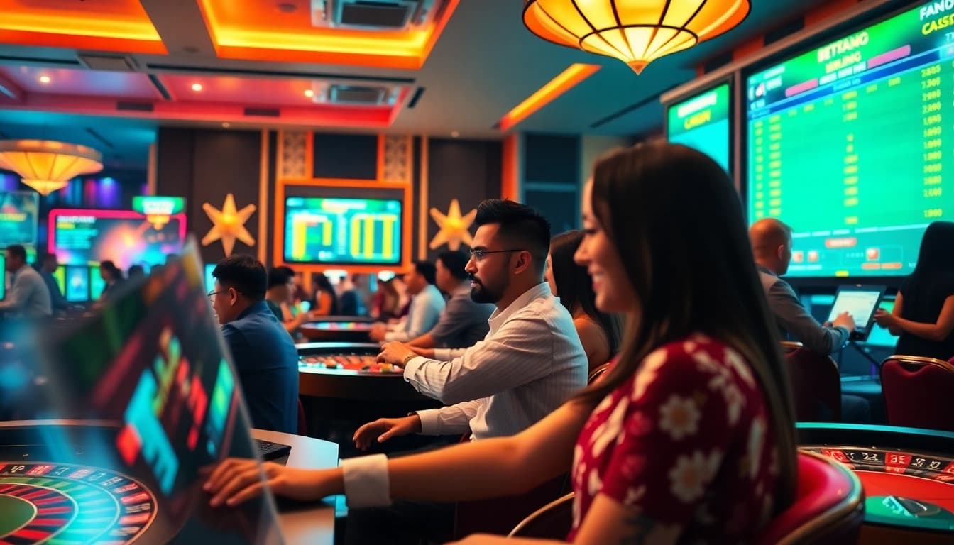 Exciting gaming environment at HB88 casino showcasing diverse players enjoying live betting.