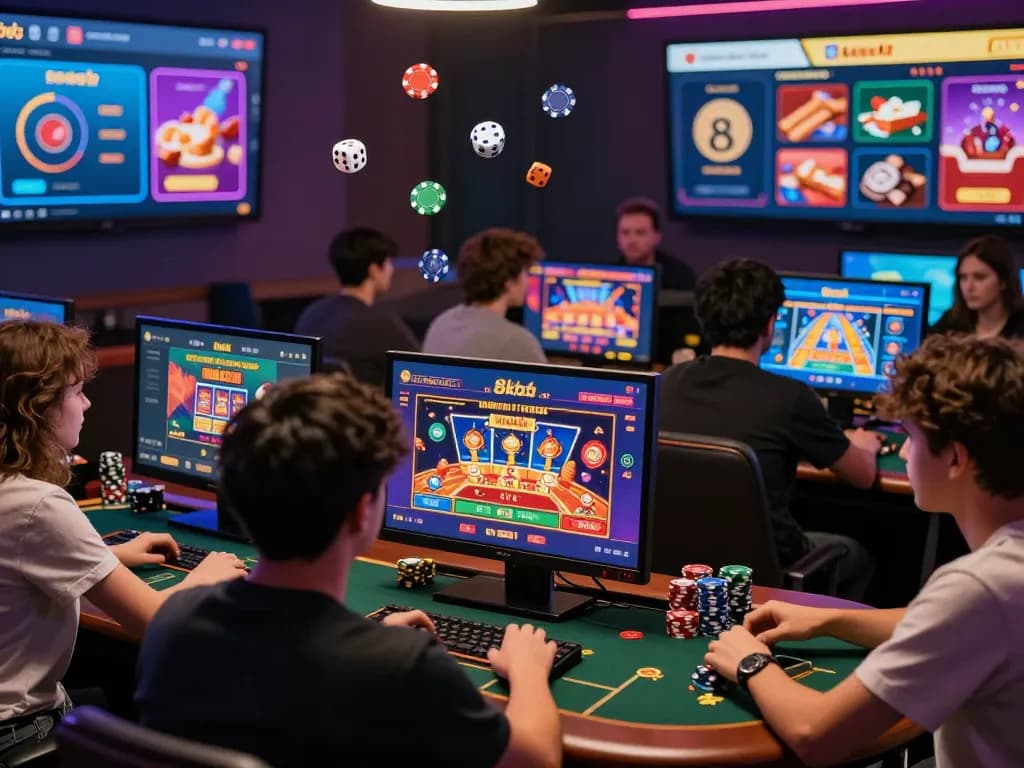 Engaging 8kbet online gambling scene with players enjoying casino games and betting options.