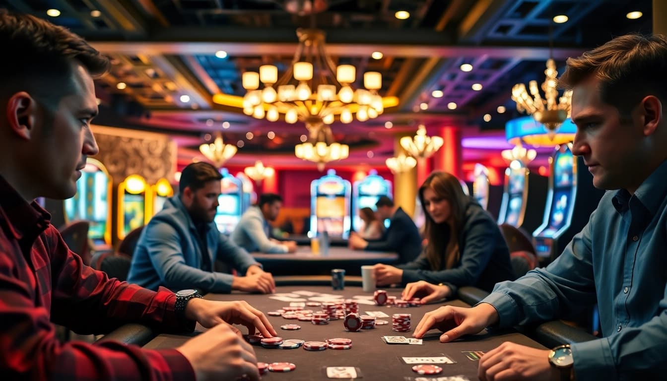 Situs toto dalam suasana permainan kasino yang penuh energi dan interaksi pemain.