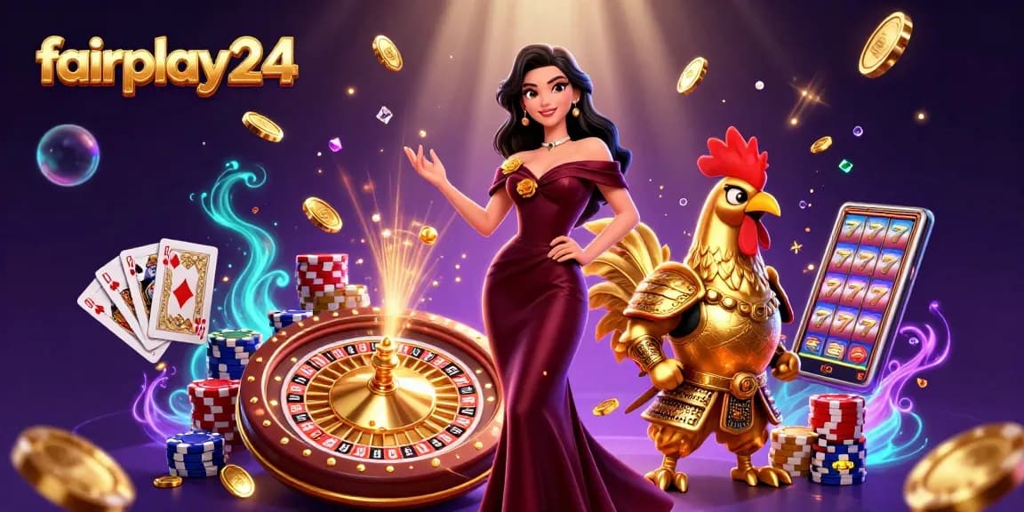 Experience thrilling moments with fairplay24 in this vibrant online casino illustration.