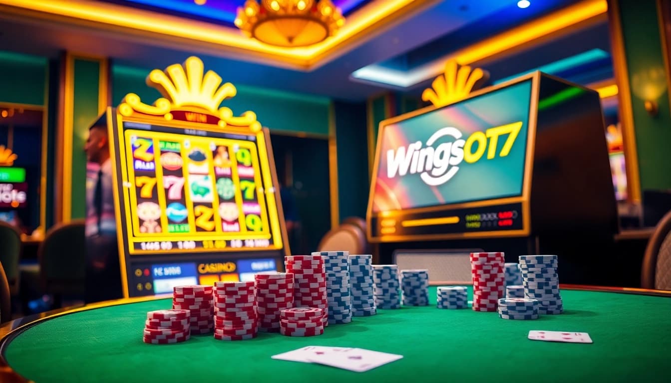 Experience thrilling wins at Wingslots77 with vibrant slot machines and dynamic casino visuals.