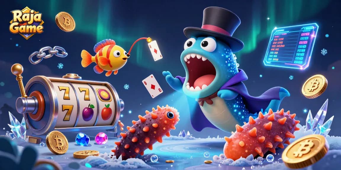 Experience the thrill of Raja Game with vibrant slot elements and bioluminescent creatures showcasing magic.