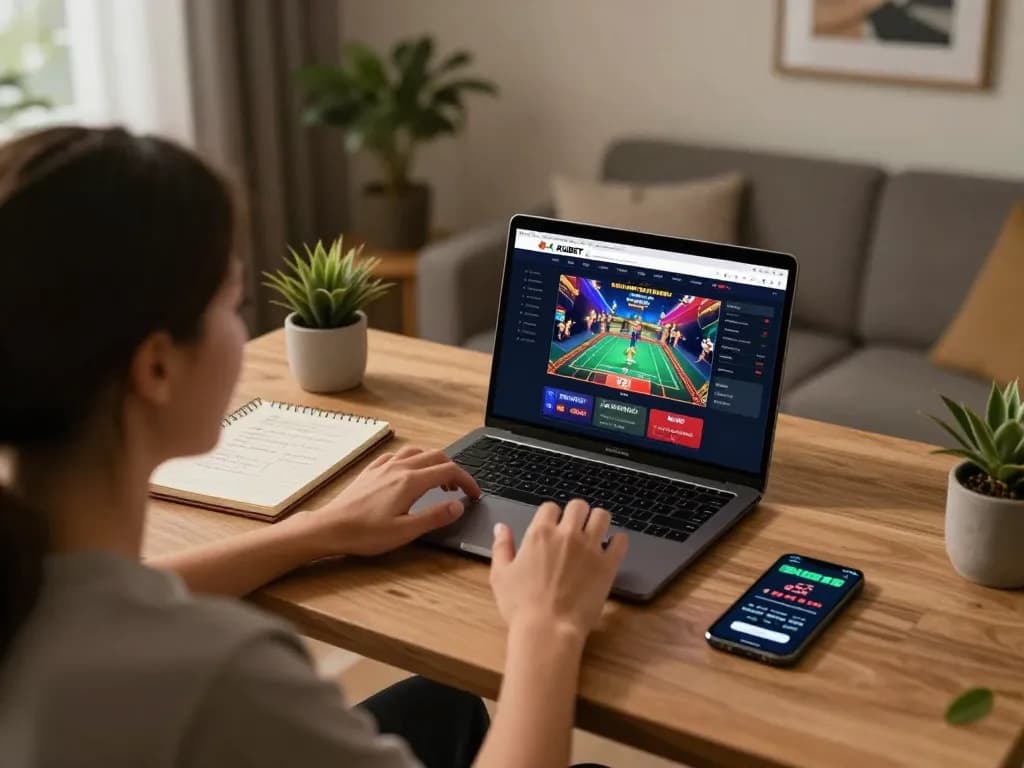 KUBET user engaged in strategic online casino gameplay at home.