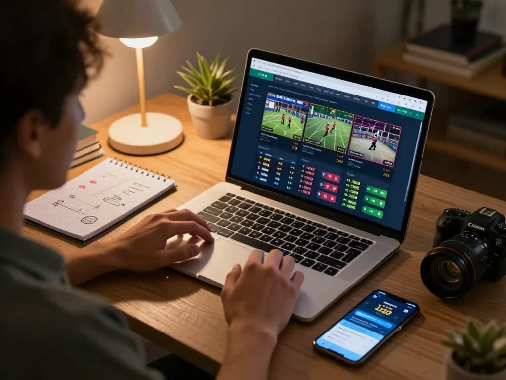 Betting on sports with sin88 on a laptop at home, showcasing excitement and strategy in online gambling.