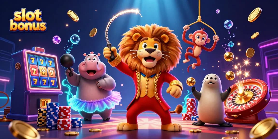 Engaging illustration showcasing a lively casino scene featuring slot bonus elements, vibrant characters, and dynamic game elements.