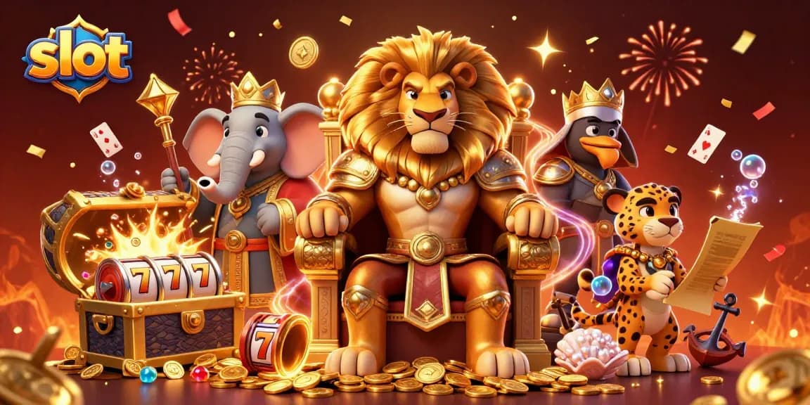 Experience thrilling slot action with our king and his advisor amidst treasures and confetti.