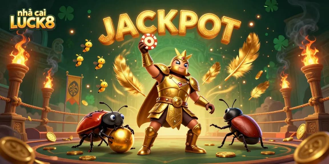Join the adventure at nhà cái LUCK8, where a hercules beetle celebrates a jackpot victory.