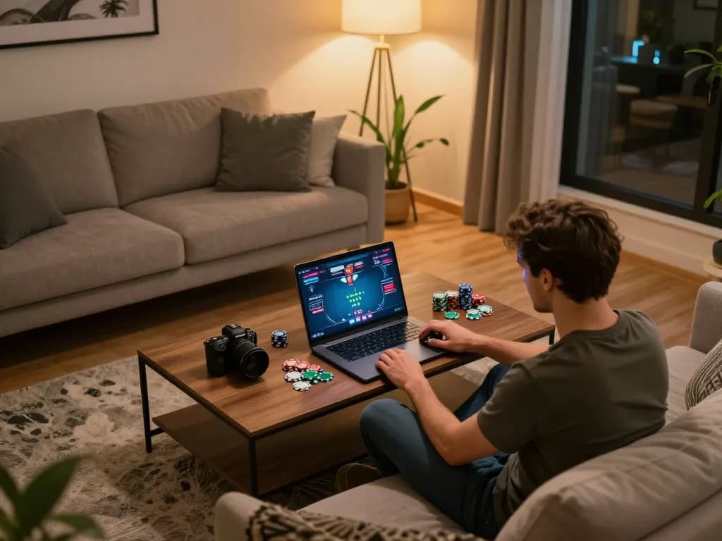 Player enjoying a poker game at a credit card casino while managing their bankroll effectively