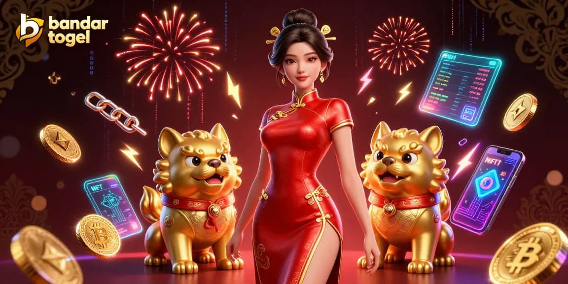 Engage with bandar togel in a festive 3D illustration featuring a glamorous woman surrounded by vibrant symbols of luck and prosperity.